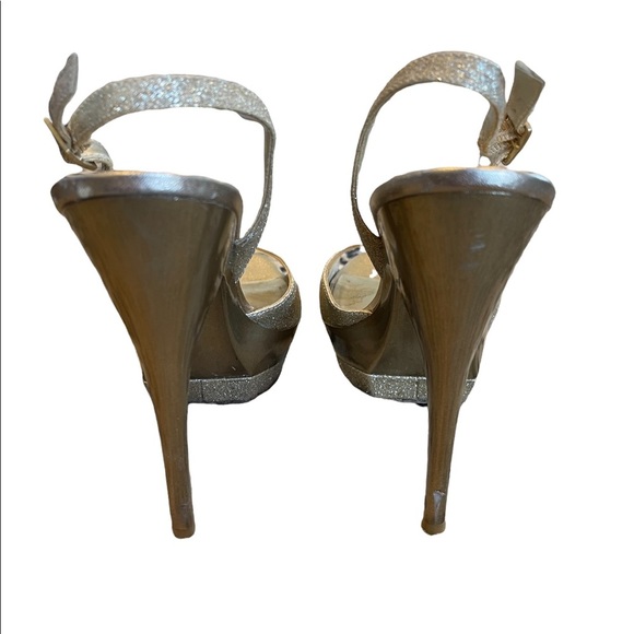 PELLE MODA Golden glitter high open toe slingback sandals Size 7.5 - Picture 4 of 7